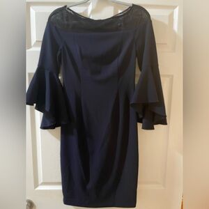 Calvin Klein Blue Off-Shoulder Ruffled Sheath Dress